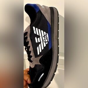 Emporio Armani Black and Gray Sneakers with Blue Accents wit Box
